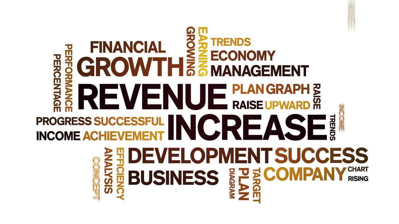 Revenue increase Animated Tag Word Cloud,Text Design Animation seamless loop.
