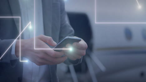 holding smartphone, person interacting with digital interface animation