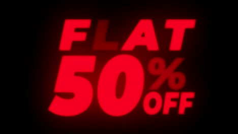 flat 50% percent off text flickering display promotional loop.