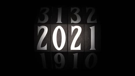 vintage rotating counter switches from 2020 to 2021.