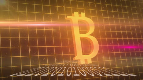 bitcoin symbol over binary coding against grid lines