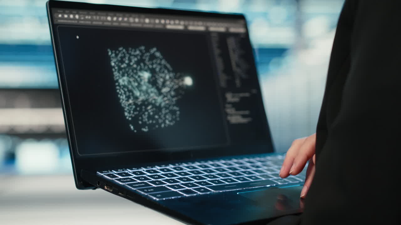 Data Center Female Programmer Using Ai Llm Model On Laptop
