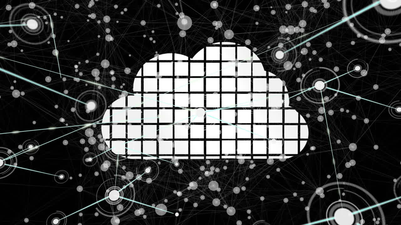 animación del icono de la nube con redes de conexiones