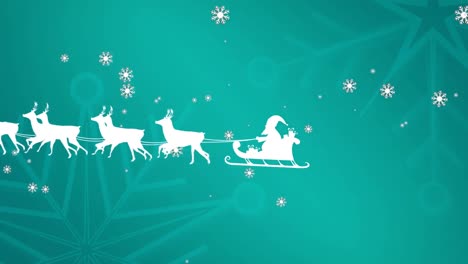 Animation-of-santa-claus-sleigh-over-blue-background