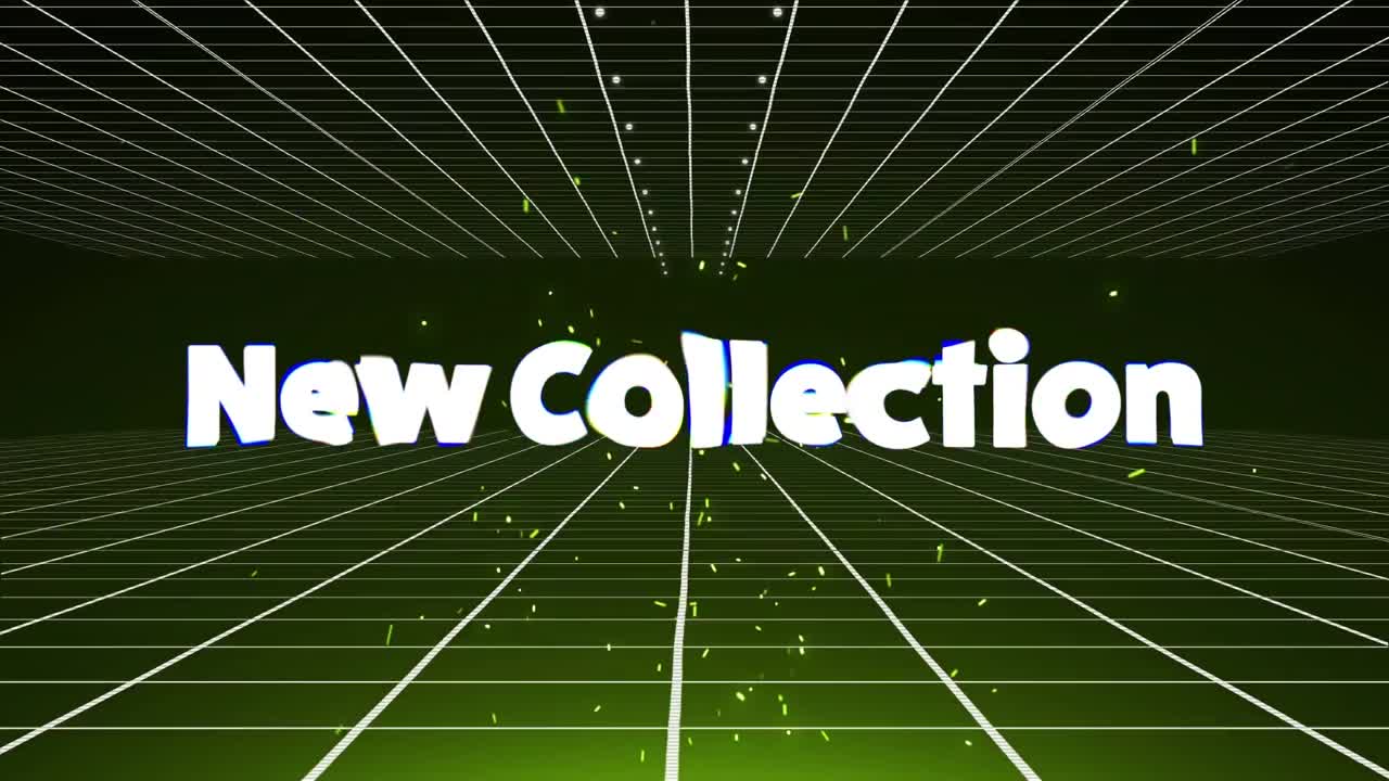 빛나는 파동과 격자 위에 새로운 컬렉션 텍스트의 애니메이션