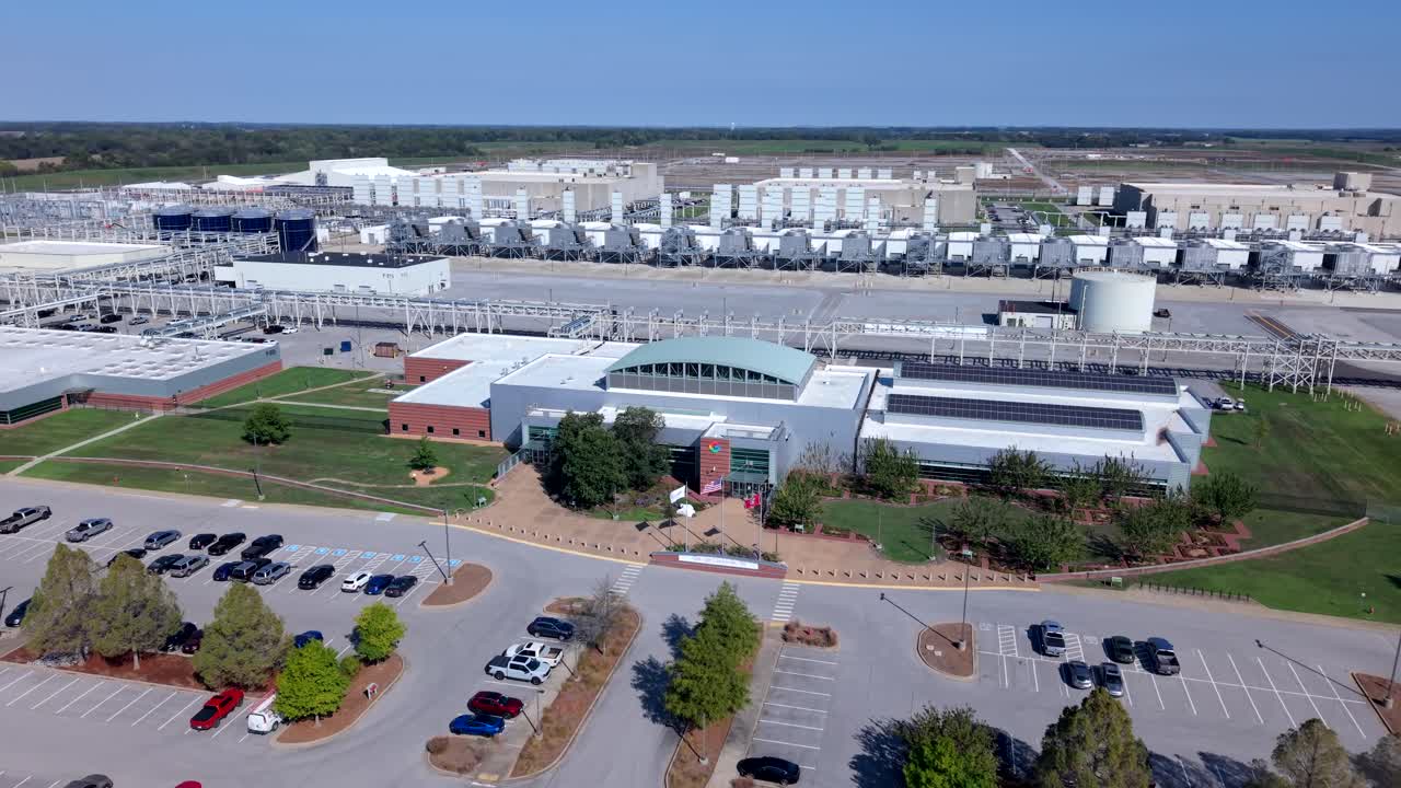 Google Data Center in Montgomery County, Clarksville TN. Aerial orbit of state of the art digital infrastructure with Sustainability, Scalability and security