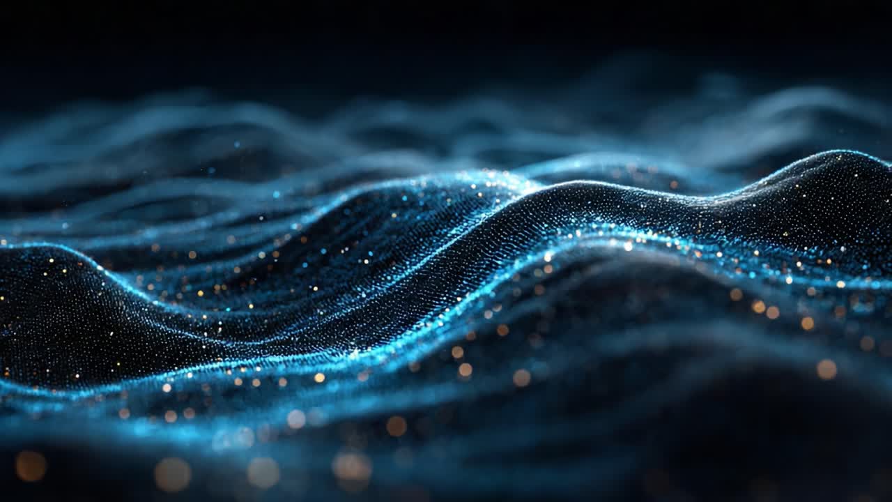A Stunning Visual Representation of Luminous Waves and Particles, Showcasing Fluid Dynamics and Ethereal Beauty in a Digital Landscape