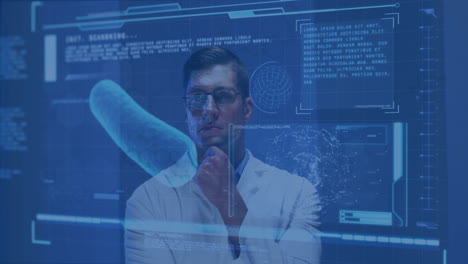 animación de la interfaz digital con procesamiento de datos sobre el científico caucásico