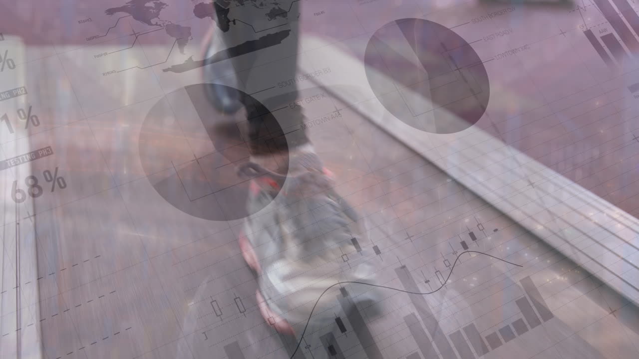 animación de gráficos y datos sobre las piernas de un atleta que camina