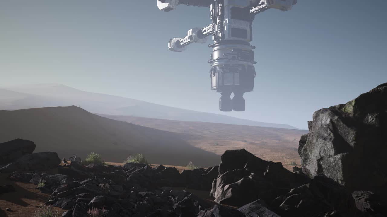 Utenomjordisk romskip roterer over ørkenen. UFO