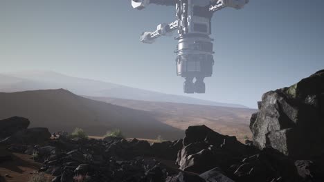 una nave espacial alienígena gira sobre el desierto.
