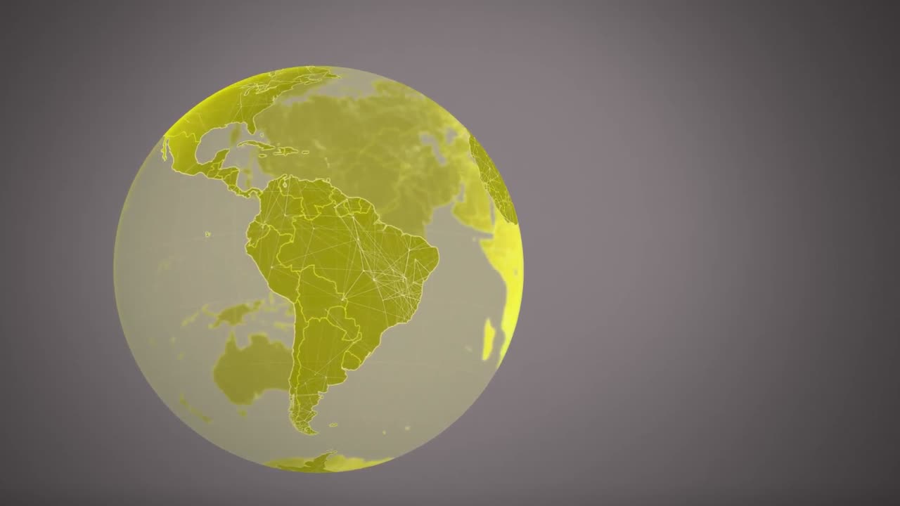 회색 배경에 움직이는 노란색 지구의 디지털 애니메이션