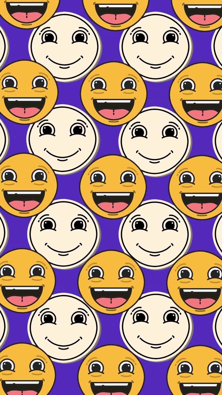 Animazione di faccine sorridenti che si muovono su sfondo viola