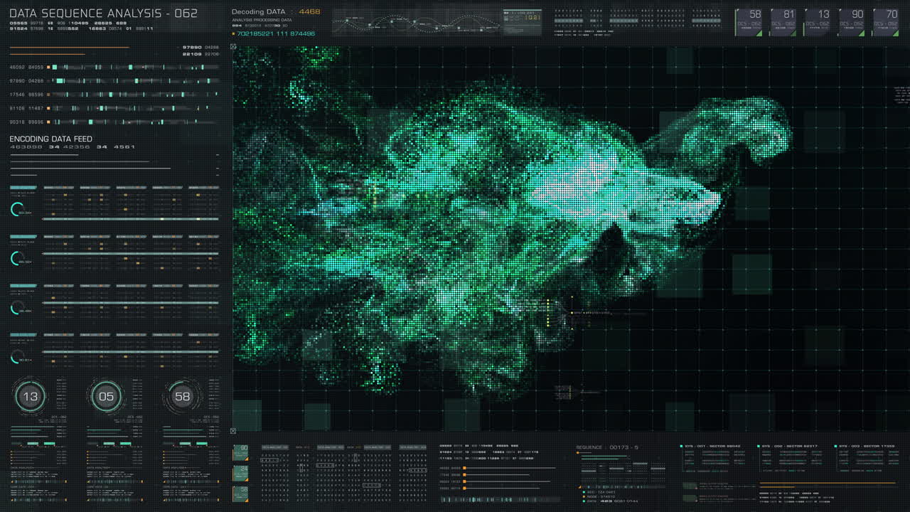 Futuristic holographic simulation of artificial neural networks, artificial intelligence deep learning performing analytic computational head up display background