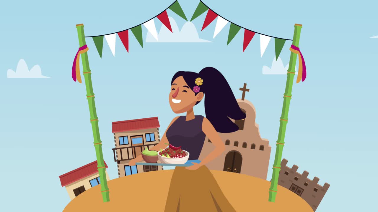 트레이 에 음식 이 있는 멕시코 여자