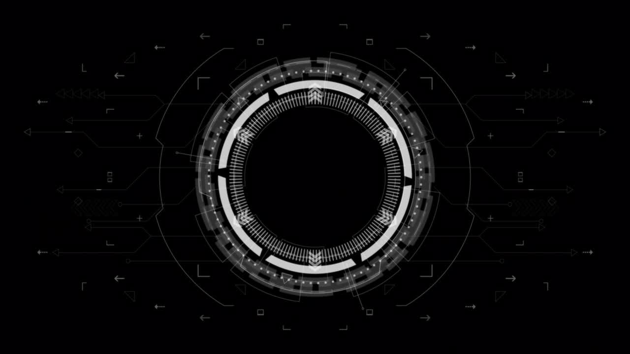 Motion graphic of White circle rotation with head up display ( HUD UI ) technology interface and futuristic elements abstract background alpha channel included