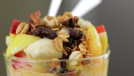 closeup of fruit cocktail with blurred background