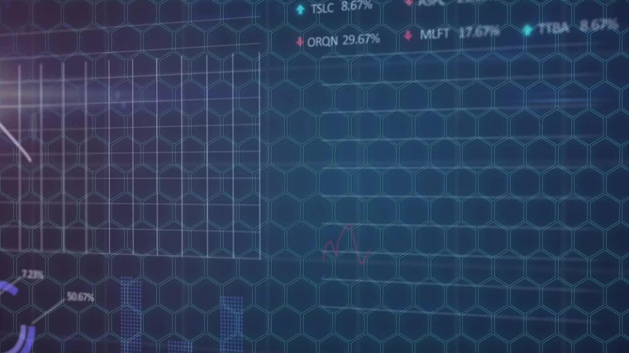 Animation of data processing and diagrams on blue background