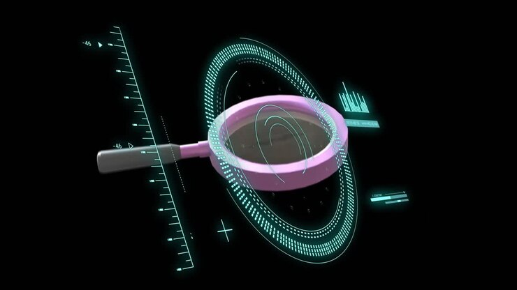 Animation of magnifying glass and data processing
