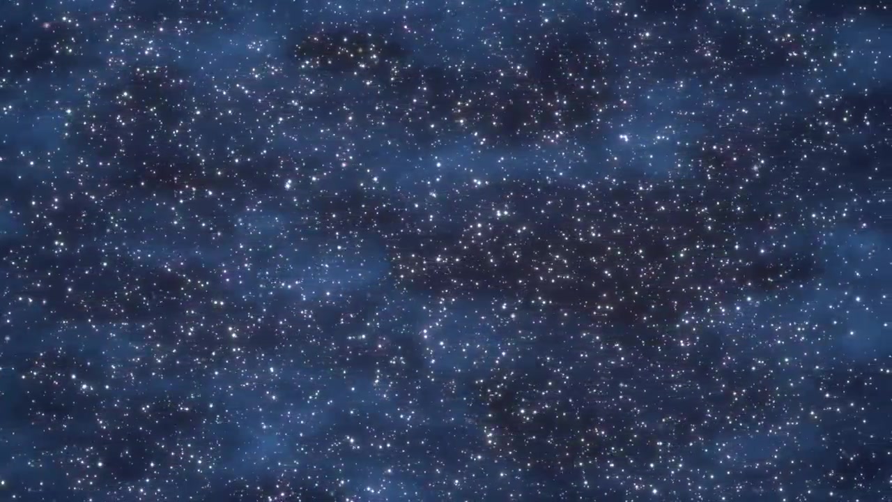 A slow panning shot across a dark blue nebula filled with twinkling distant stars