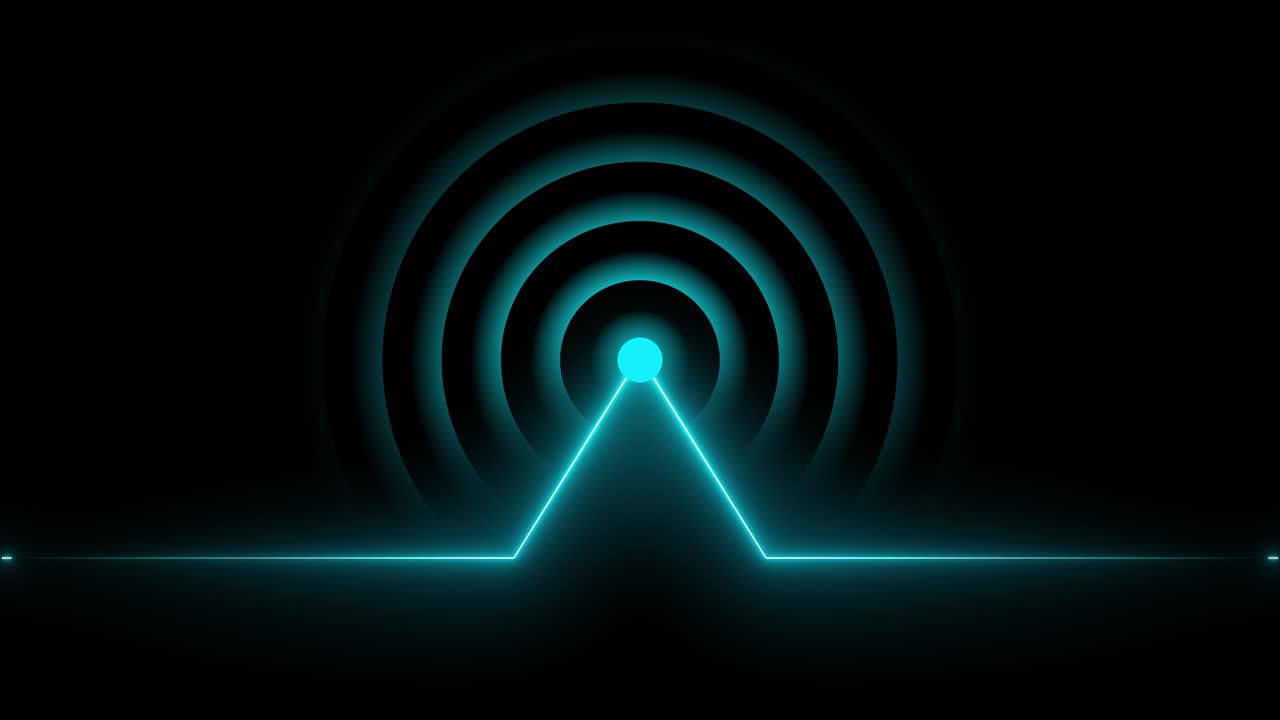Glowing neon line radio wave animation isolated on black background