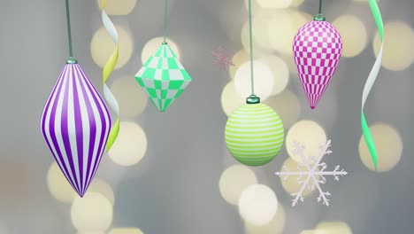 Animation-of-party-streamers-and-christmas-decorations