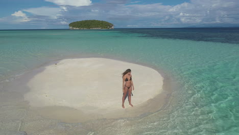 woman in bikini on tropical island sandbar