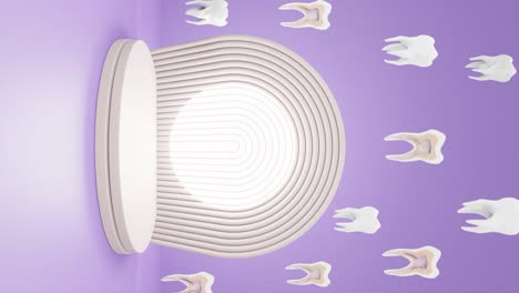 tratamiento de maqueta dental dientes en sección transversal que caen en bucle, tratamiento dentista animación de renderización 3d