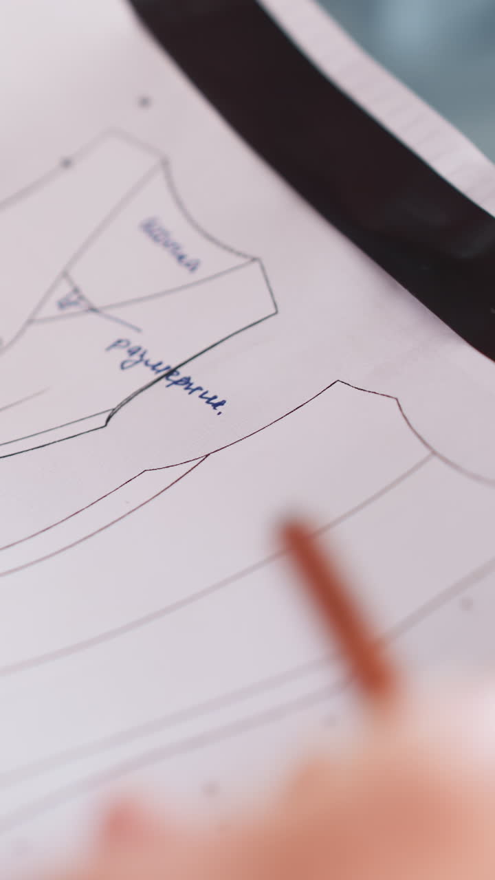 Hands sketch with gentle illumination, Diligent study of design patterns in calm setting, Dedicated hands meticulously mark and study intricate sewing designs in tranquil study environment