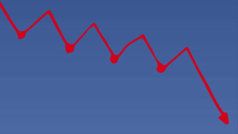animación de la línea roja y el procesamiento de datos financieros sobre fondo azul.