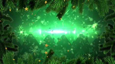 animation of fir tree frame over snow falling