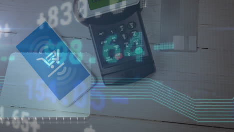 animación del procesamiento de datos financieros a través de terminales de pago