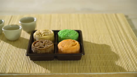 fresh moon cake with tea