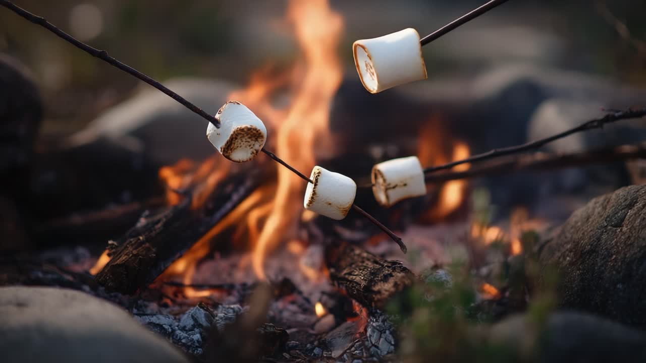 Gathering Around the Campfire: Toasting Marshmallows on Sticks in a Warm, Glowing Fire Under the Stars, Enhancing the Outdoor Experience and Creating Lasting Memories
