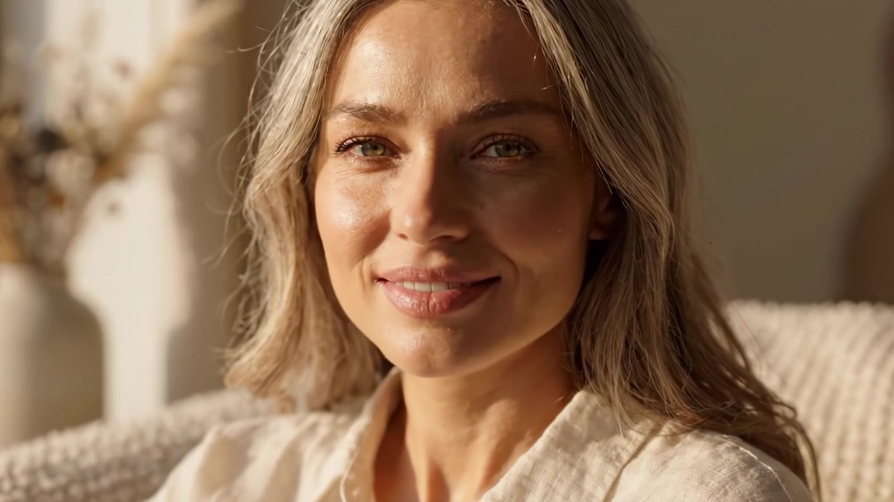 A Serene Moment of Reflection: Capturing the Beauty of a Tranquil Woman Enjoying the Warmth of Natural Light in Her Cozy Living Space