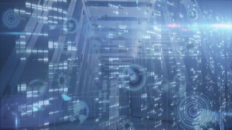 Animation of data processing over server room