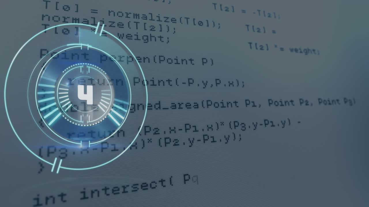animación del escaneo del alcance con cuenta atrás sobre el procesamiento digital de datos