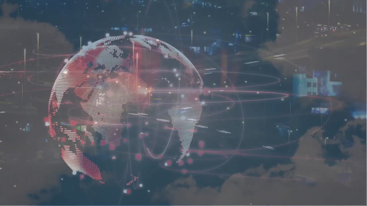 빠른 트래픽과 세계를 통해 연결 네트워크의 애니메이션