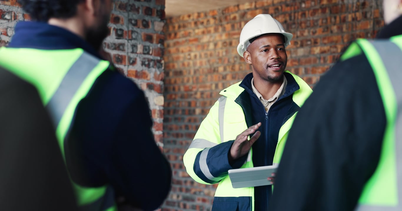Responsabile di Cantiere che Discute i Piani del Progetto con il Team