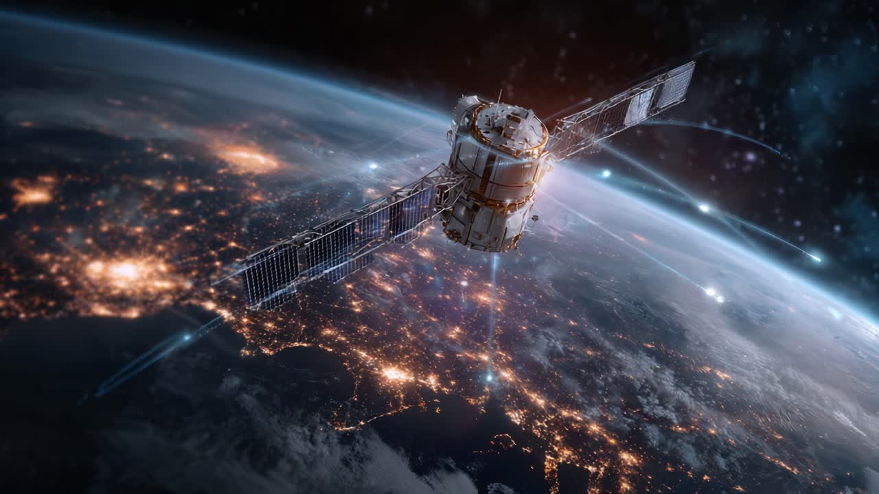 Dramatic Views of a Satellite Orbiting Earth: Captured in Stunning Detail, These Frames Showcase the High-Tech Engineering and Connectivity of Space Technology in Action