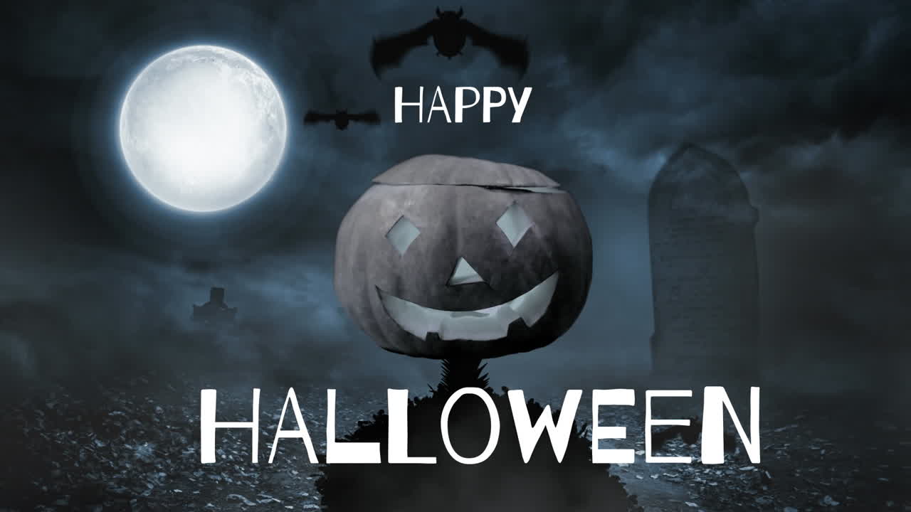 행복한 할로윈 문자 오버 공포스러운 밤 장면과 보름달과 jack-o'-lantern