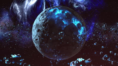 a cosmic planet with asteroid rings in space