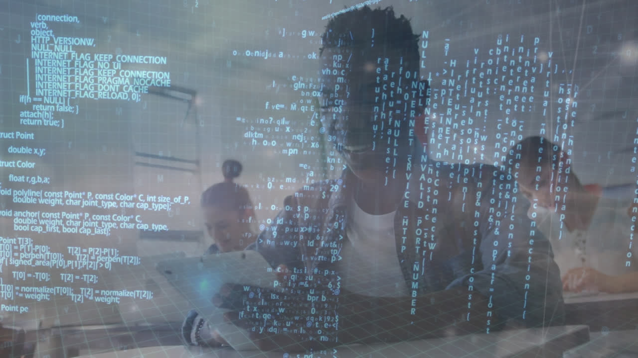 Animation of financial data processing over diverse people using tablet