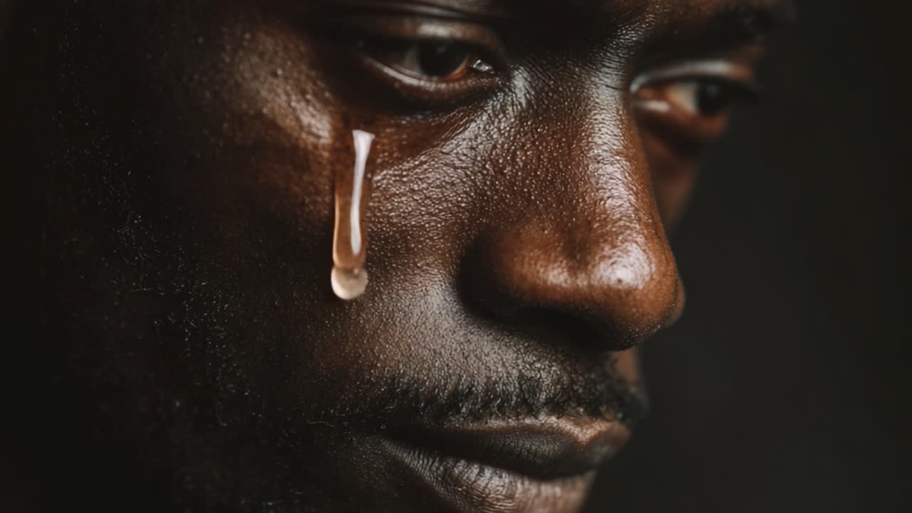 A poignant exploration of emotion through close-up portraits capturing the soulful expression of a man shedding a solitary tear, reflecting deep feelings and introspection