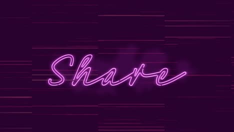 animación del texto, compartir, en neón rosa, sobre un fondo oscuro