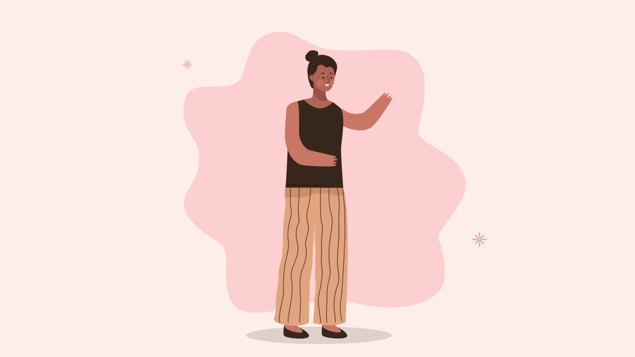 young woman waving standing character