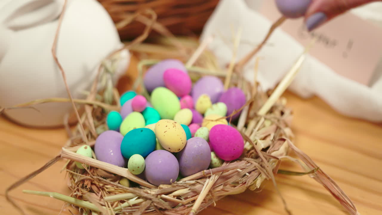 Easter, hand and decoration with egg for holiday