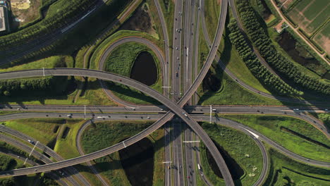 traffic junction at ridderkerk interchange in south holland, netherlands. aerial topdown shot