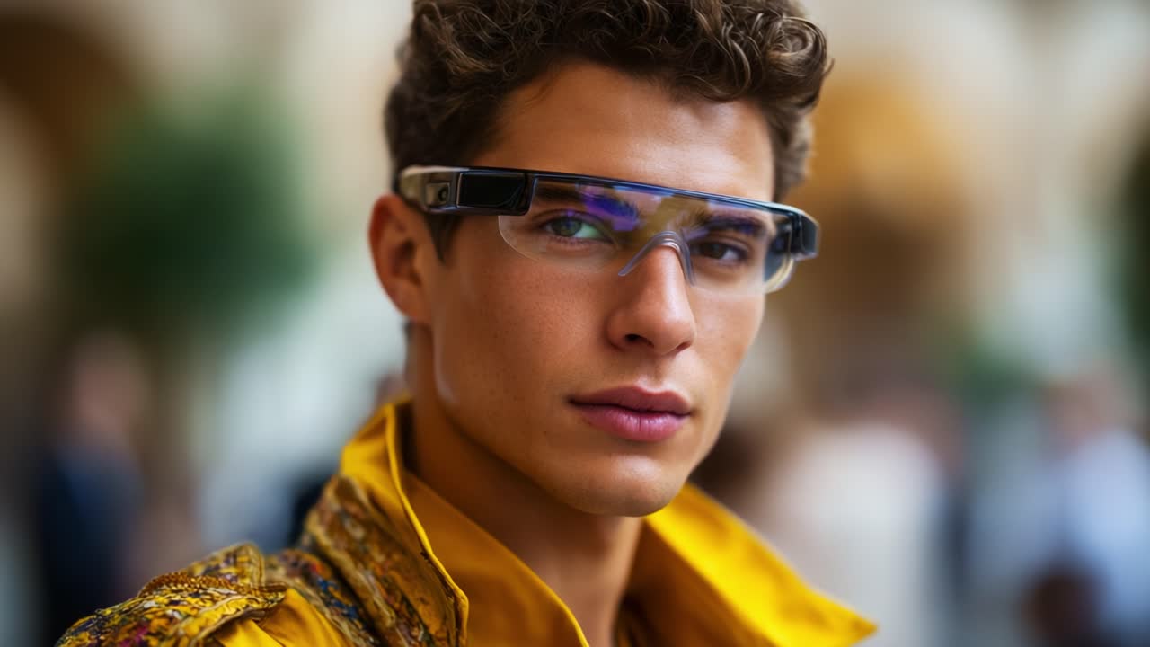 A Trendsetting Young Man in Stylish Glasses and Vibrant Jacket Showcasing Modern Fashion and Confidence in a Sophisticated Setting