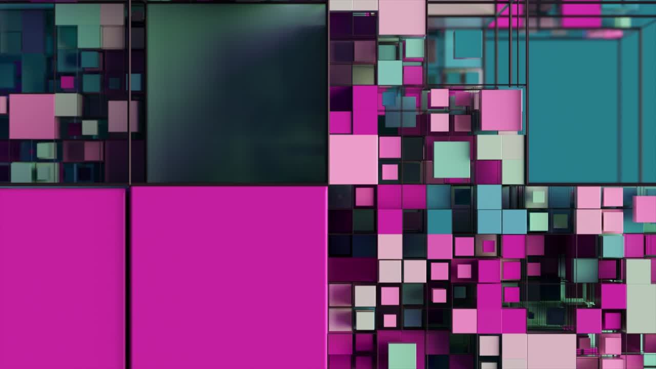fondo abstracto con cubos de movimiento. una matriz de cuadrados de diferentes tamaños en una cuadrícula. animación 3d de un bucle sin costuras